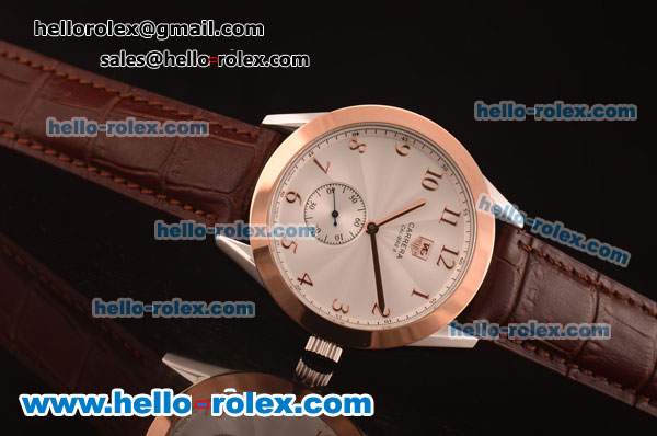 Tag Heuer Carrera Quartz Steel Case with Rose Gold Bezel and White Dial - Click Image to Close